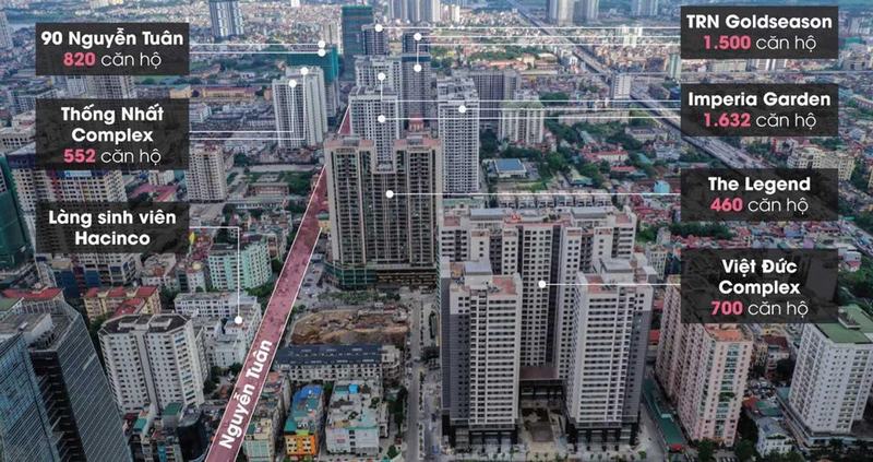 20 tòa chung cư chen chúc trên tuyến đường 720 m tại Hà Nội - Ảnh 1