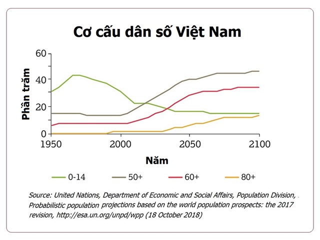 D&acirc;n số gi&agrave; của Việt Nam (từ 60 tuổi trở l&ecirc;n) sẽ tiếp tục tăng v&agrave; đạt tr&ecirc;n 25% v&agrave;o khoảng 2050