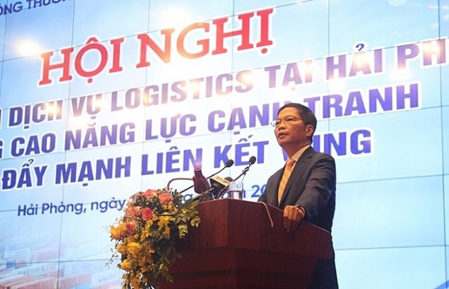 Bộ trưởng Bộ C&ocirc;ng Thương Trần Tuấn Anh ph&aacute;t biểu tại Hội nghị ph&aacute;t triển logistics tại Hải Ph&ograve;ng