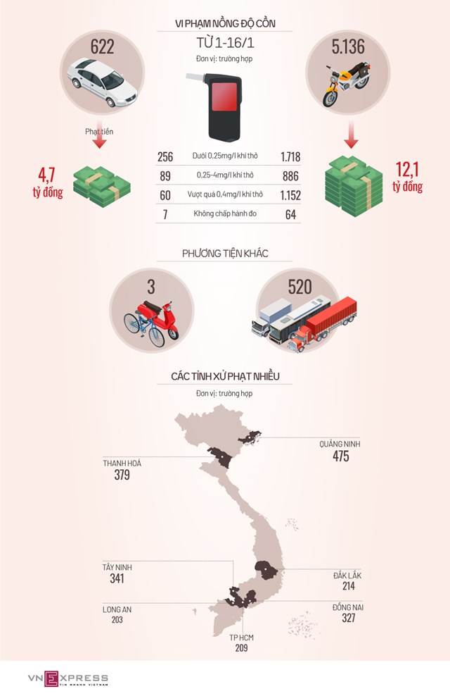 [Infographics] Gần 6.300 tài xế bị xử phạt vi phạm nồng độ cồn  - Ảnh 1