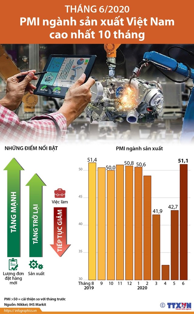 [Infographics] Tháng 6: PMI ngành sản xuất Việt Nam cao nhất 10 tháng - Ảnh 1