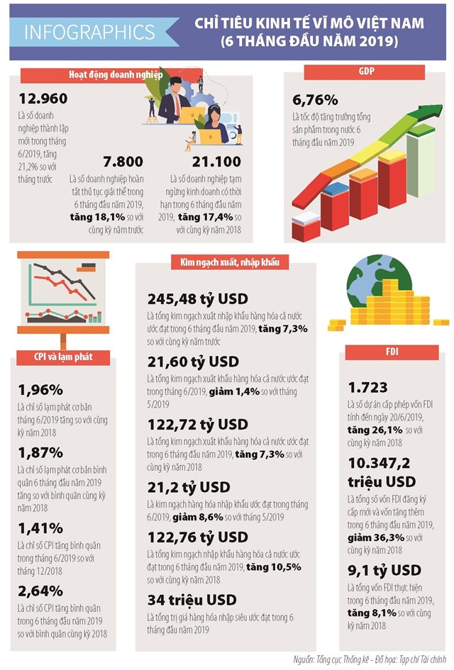 [Infographics] Một số chỉ tiêu kinh tế vĩ mô trong 06 tháng đầu năm 2019 - Ảnh 1