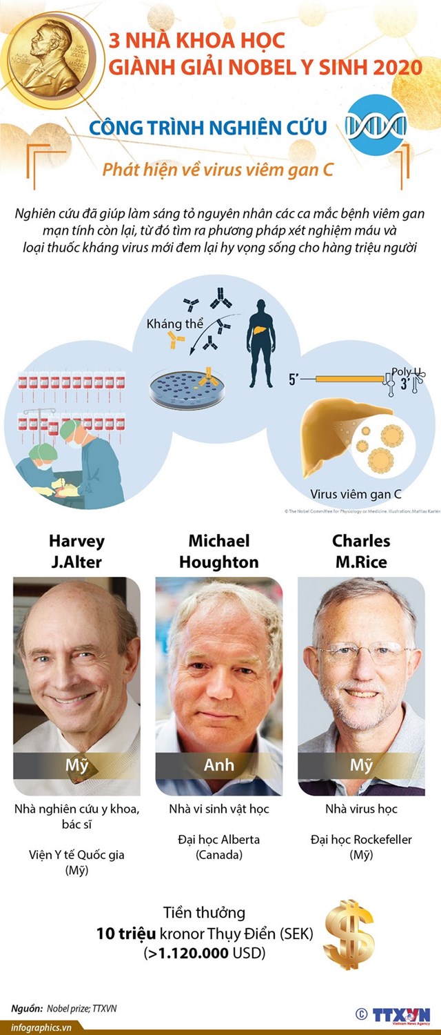 [Infographics] Ba nhà khoa học giành Giải Nobel Y sinh 2020 - Ảnh 1