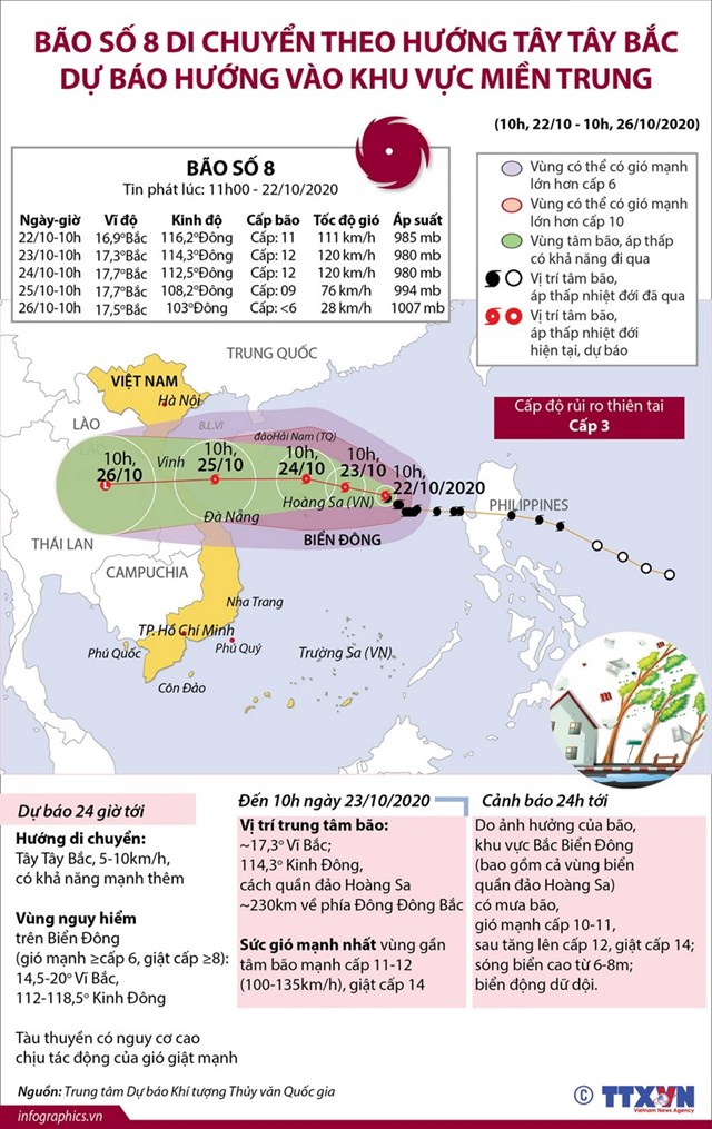 [Infographics] Bão số 8 di chuyển dự báo hướng vào khu vực miền Trung - Ảnh 1