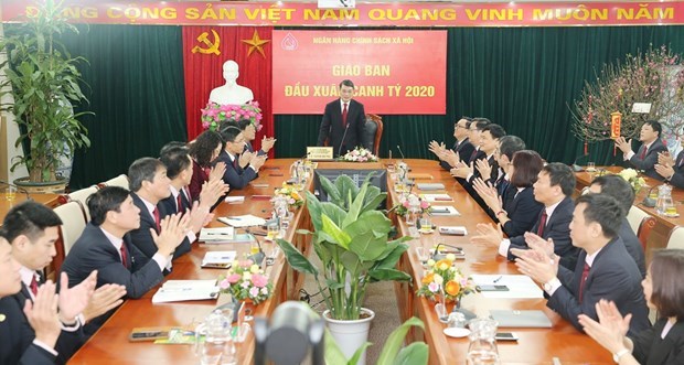 Thống đốc Ngân hàng Nhà nước Lê Minh Hưng làm việc tại Ngân hàng Chính sách xã hội.