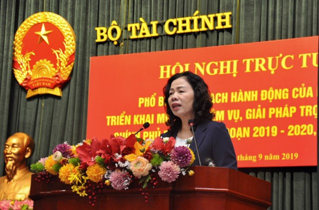 Thứ trưởng Bộ Tài chính Vũ Thị Mai chủ trì Hội nghị trực tuyến sáng ngày 12/9/2019