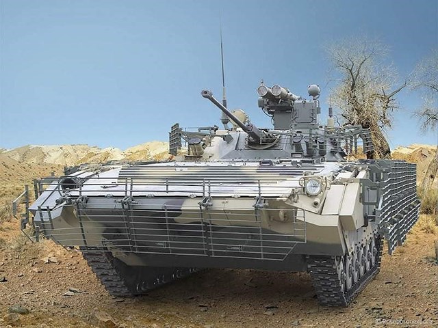 Hỏa lực của xe chiến đấu bộ binh BMP-2M Berezhok B05S011 ngo&agrave;i ph&aacute;o ch&iacute;nh 2A42 cỡ 30 mm truyền thống th&igrave; c&ograve;n được bổ sung th&ecirc;m 2 ống ph&oacute;ng t&ecirc;n lửa chống tăng 9M120 Ataka.