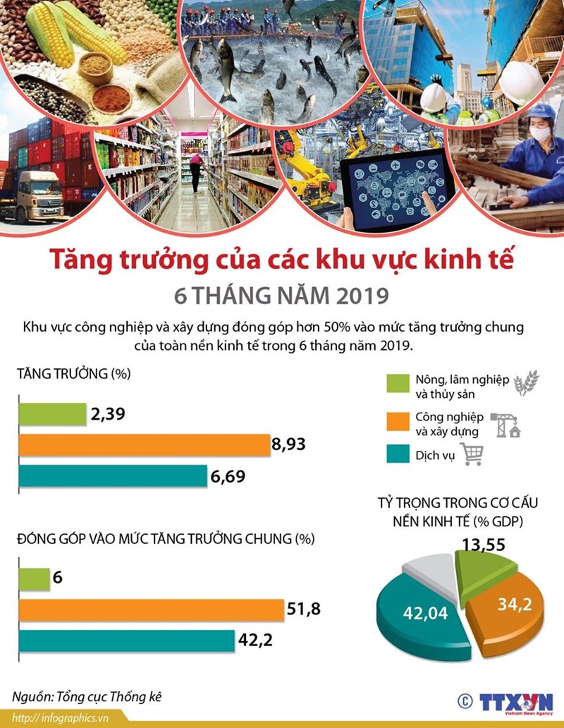 [Infographic] Tăng trưởng của các khu vực kinh tế 6 tháng năm 2019 - Ảnh 1