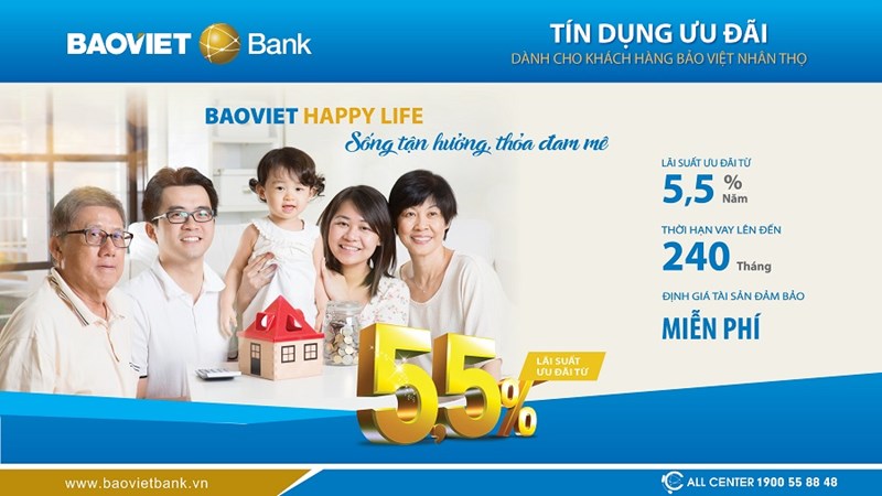 BAOVIET Bank triển khai chương trình ưu đãi lãi suất cho vay dành cho khách hàng của Bảo Việt Nhân Thọ với tên gọi HAPPY LIFE.