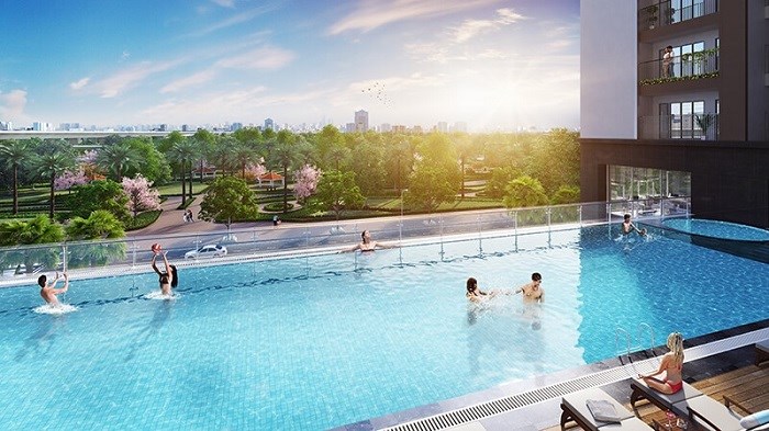 Bể bơi vô cực ngoài trời rộng 328m2.