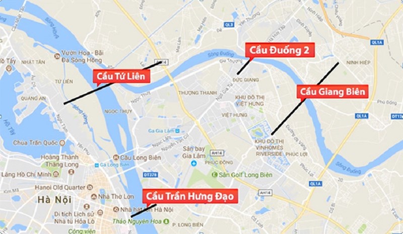 Bốn cây cầu mới ôm trọn khu vực quận Long Biên.