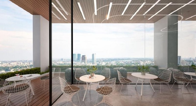 Tầng Sky garden trên mái của dự án Riverside Garden được bố trí đầy đủ vườn nướng BBQ, khu vui chơi, tập thể dục…