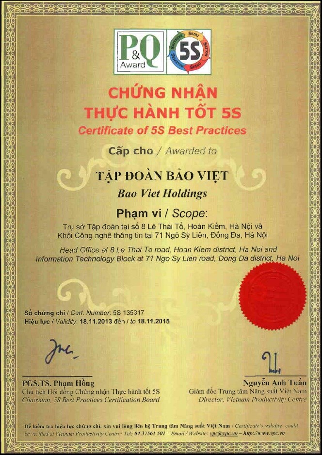 Tập đoàn Bảo Việt đạt Chứng nhận “Thực hành tốt 5S” - Ảnh 1