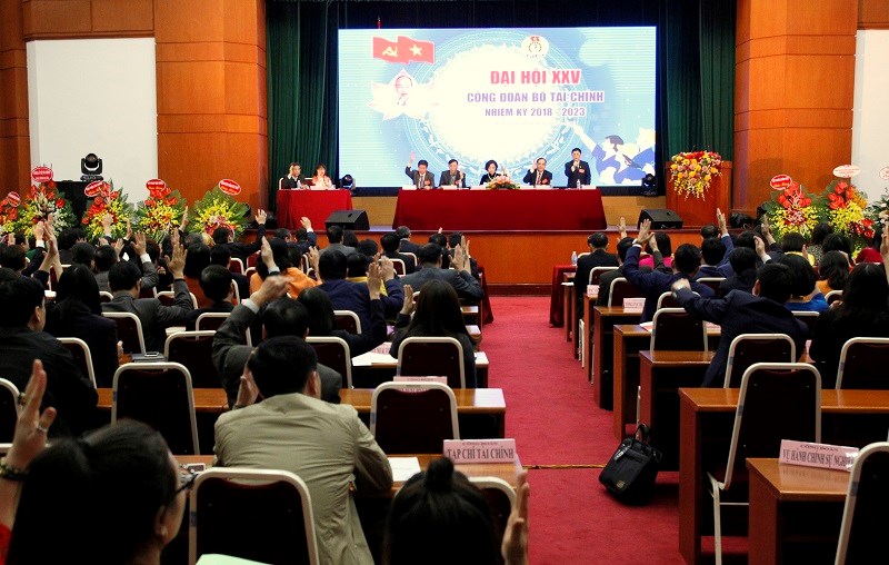 Toàn cảnh Đại hội đại biểu Công đoàn Bộ Tài chính lần thứ XXV nhiệm kỳ 2018-2023.