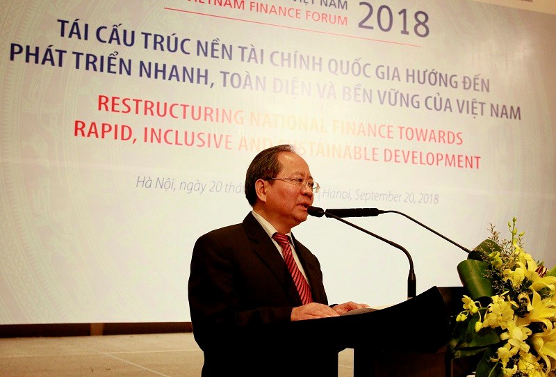Thứ trưởng Bộ Tài chính Đỗ Hoàng Anh Tuấn phát biểu khai mạc tại Diễn đàn Tài chính Việt Nam 2018.