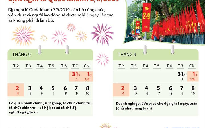 [Infographic] Lịch nghỉ lễ Quốc khánh 2/9/2019