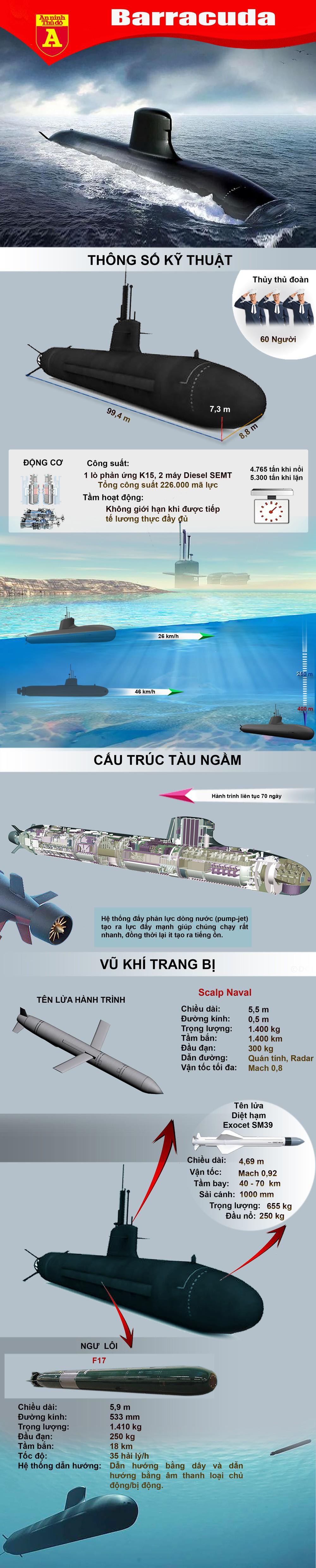 Khả năng tấn công mặt đất, trinh sát, triển khai biệt kích của tàu ngầm Barracuda  - Ảnh 1