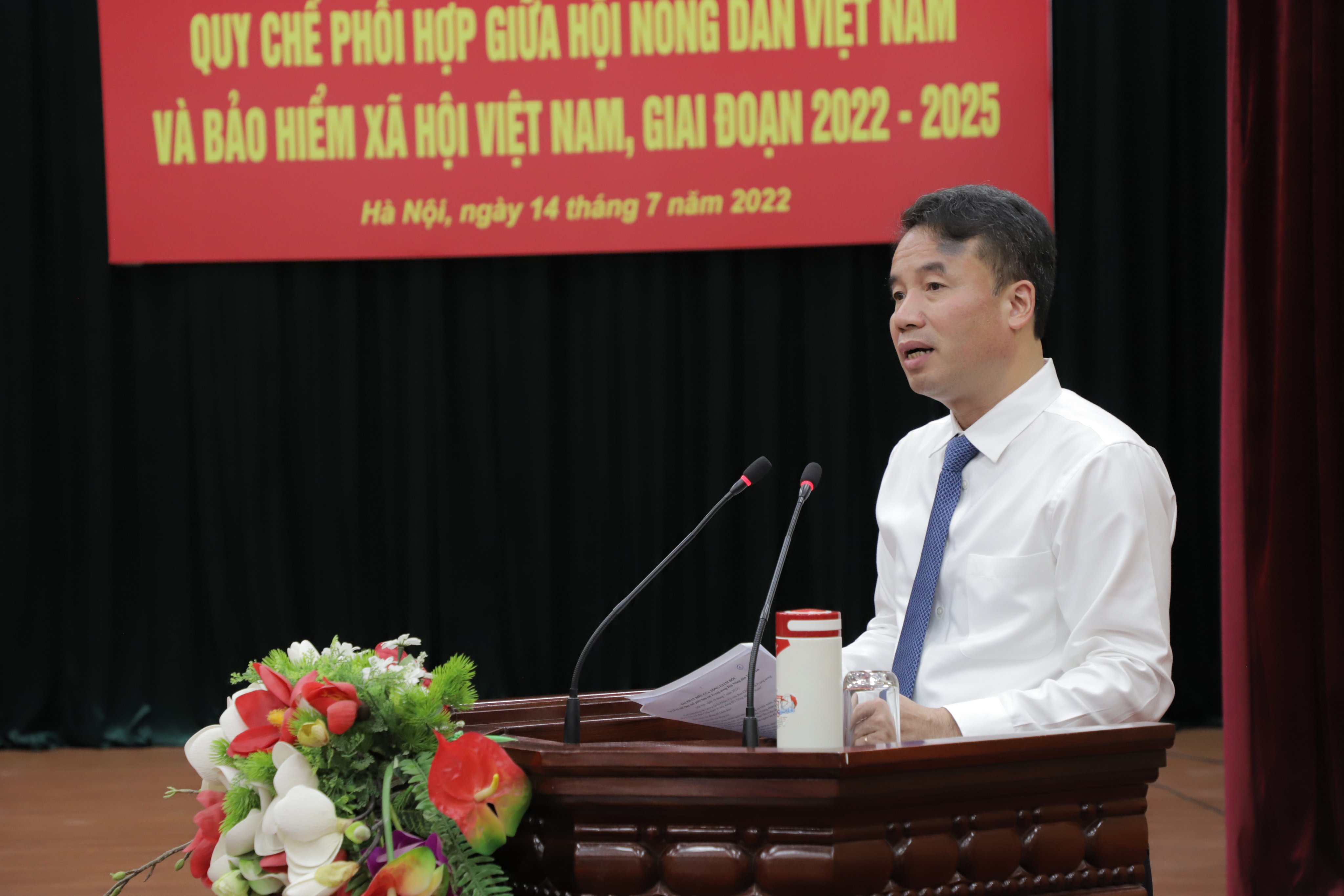Tổng Gi&aacute;m đốc BHXH Việt Nam Nguyễn Thế Mạnh ph&aacute;t biểu tại buổi lễ.&nbsp;