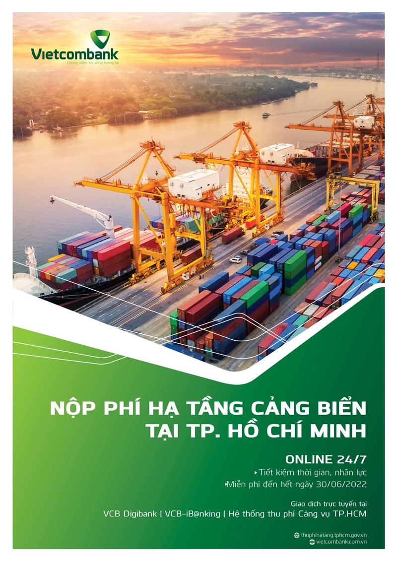 Từ ng&agrave;y 01/04/2022, Vietcombank phối hợp với Cảng vụ Đường thủy Nội địa TP. Hồ Ch&iacute; Minh ch&iacute;nh thức cung cấp dịch vụ thanh to&aacute;n Ph&iacute; hạ tầng cảng biển tr&ecirc;n địa b&agrave;n TP. Hồ Ch&iacute; Minh.
