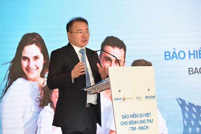 Ông Louis Heng, Giám đốc Khu vực Đông Nam Á và Ấn Độ, Tập đoàn tái bảo hiểm Scor Re phát biểu tại buổi lễ.