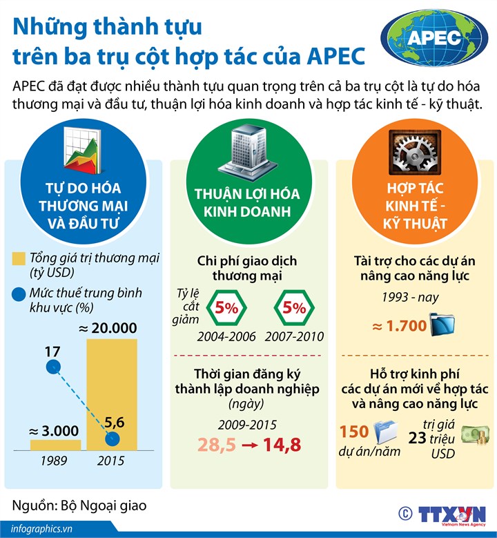 [Infographic] Những thành tựu trên ba trụ cột hợp tác của APEC - Ảnh 1